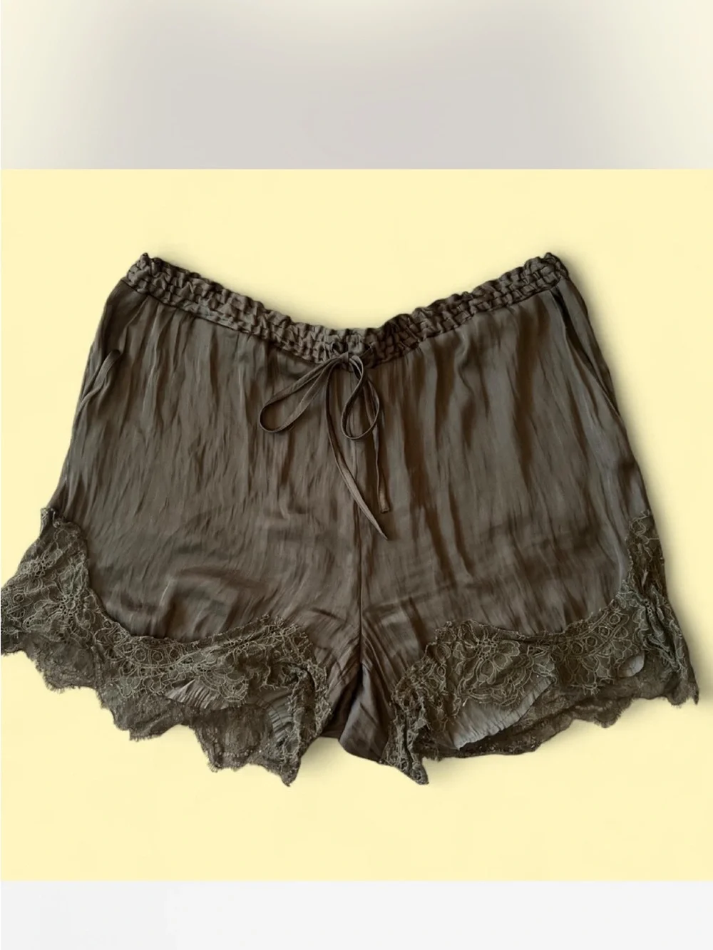 H&M Green Lace-Trim Satin Shorts